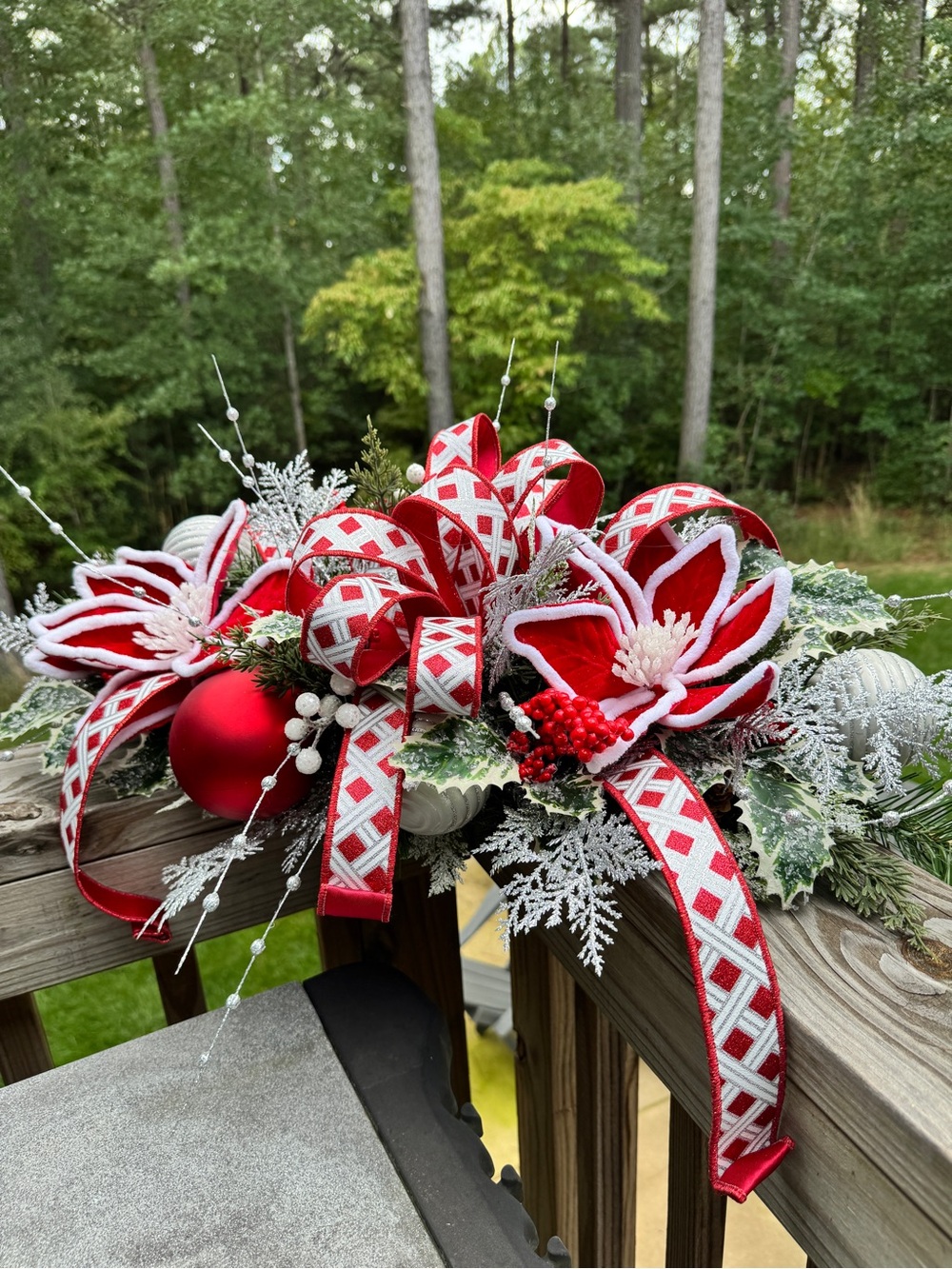 Red & Silver Winter Christmas Centerpiece Arrangement